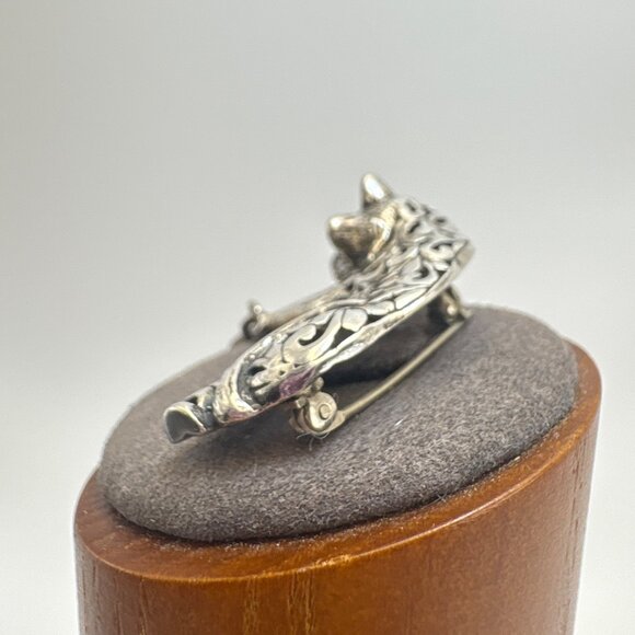 VTG Sterling Silver 925 Cat & Mouse Scroll Design Brooch Size 1.5" Length - Picture 9 of 16